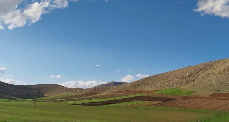 کوهها و دشت های سرسبز صحنه در فصل بهار