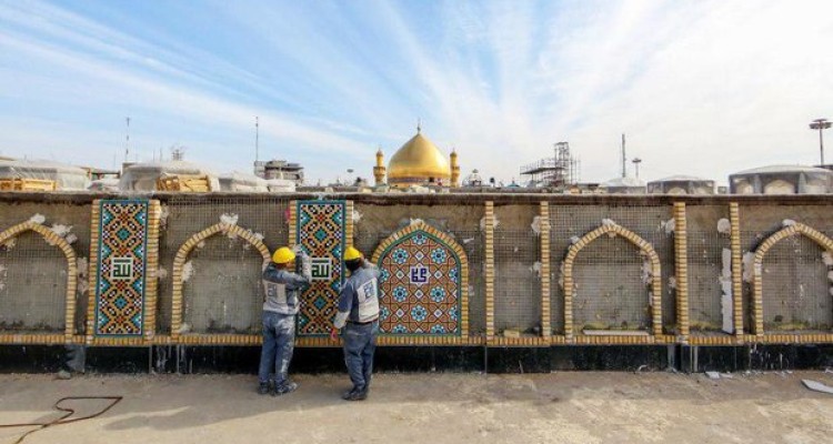 طرح توسعه حرم مطهر علوی به مرحله کاشی‌کاری رسید