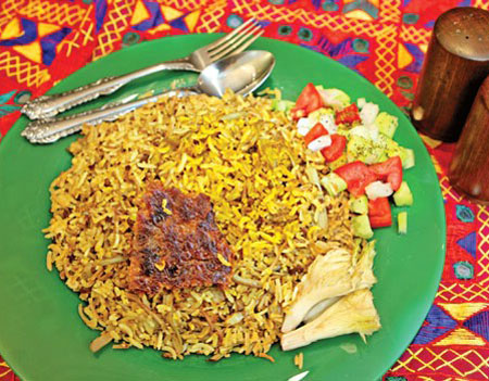 كنگر پلو با رشته و گوشت